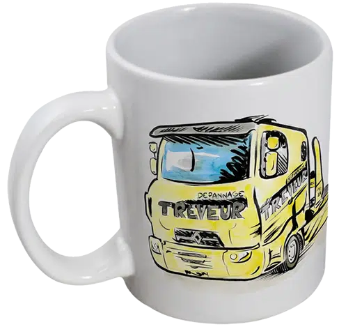 Taza personalizada con una caricatura de camión